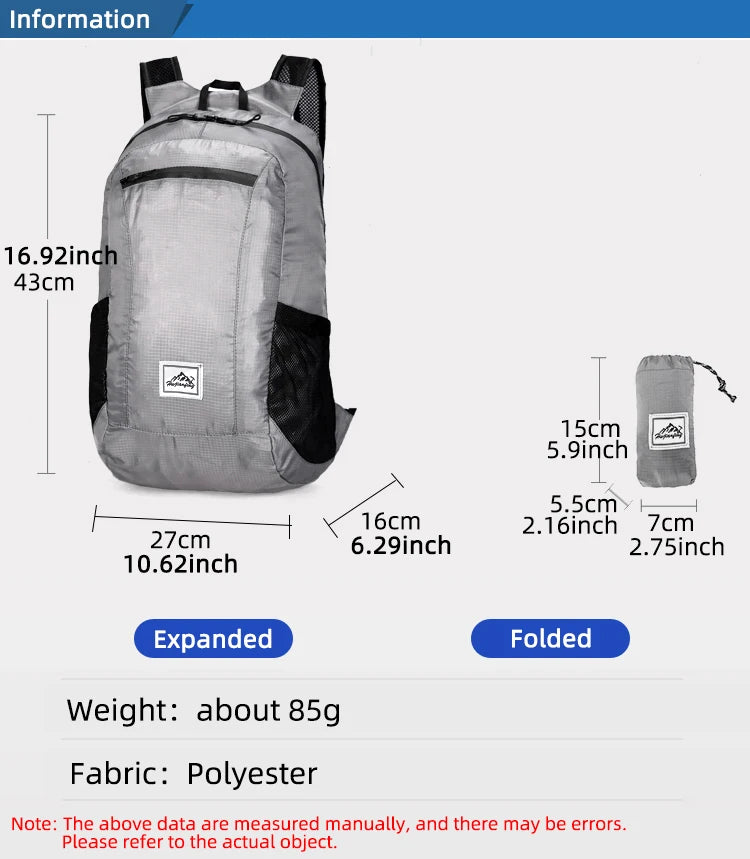 20L Portable Foldable Backpack Folding Mountaineering Bag Ultralight Outdoor Climbing Cycling Travel Knapsack Hiking Daypack