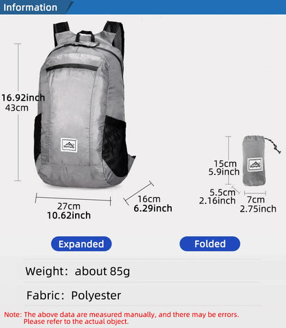 20L Portable Foldable Backpack Folding Mountaineering Bag Ultralight Outdoor Climbing Cycling Travel Knapsack Hiking Daypack