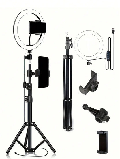 110cm tripod stand+O-clip, equipped with 10 inch live streaming ring fill light and selfie live streaming artifact